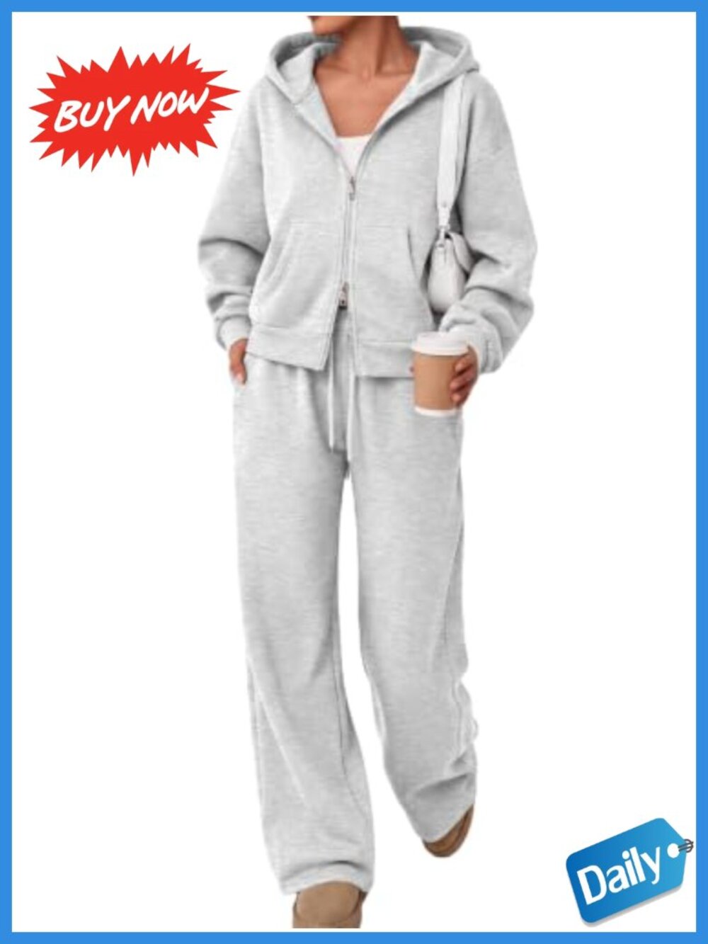 2 Piece Zip Up Sweat Set Loungewear Wide Leg Sweatpants Oversized Hoodie